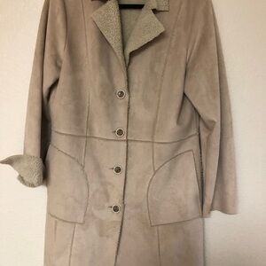 CAbi Tan Teddy Jacket with Classic Lapel Collar and Fitted Silhouette